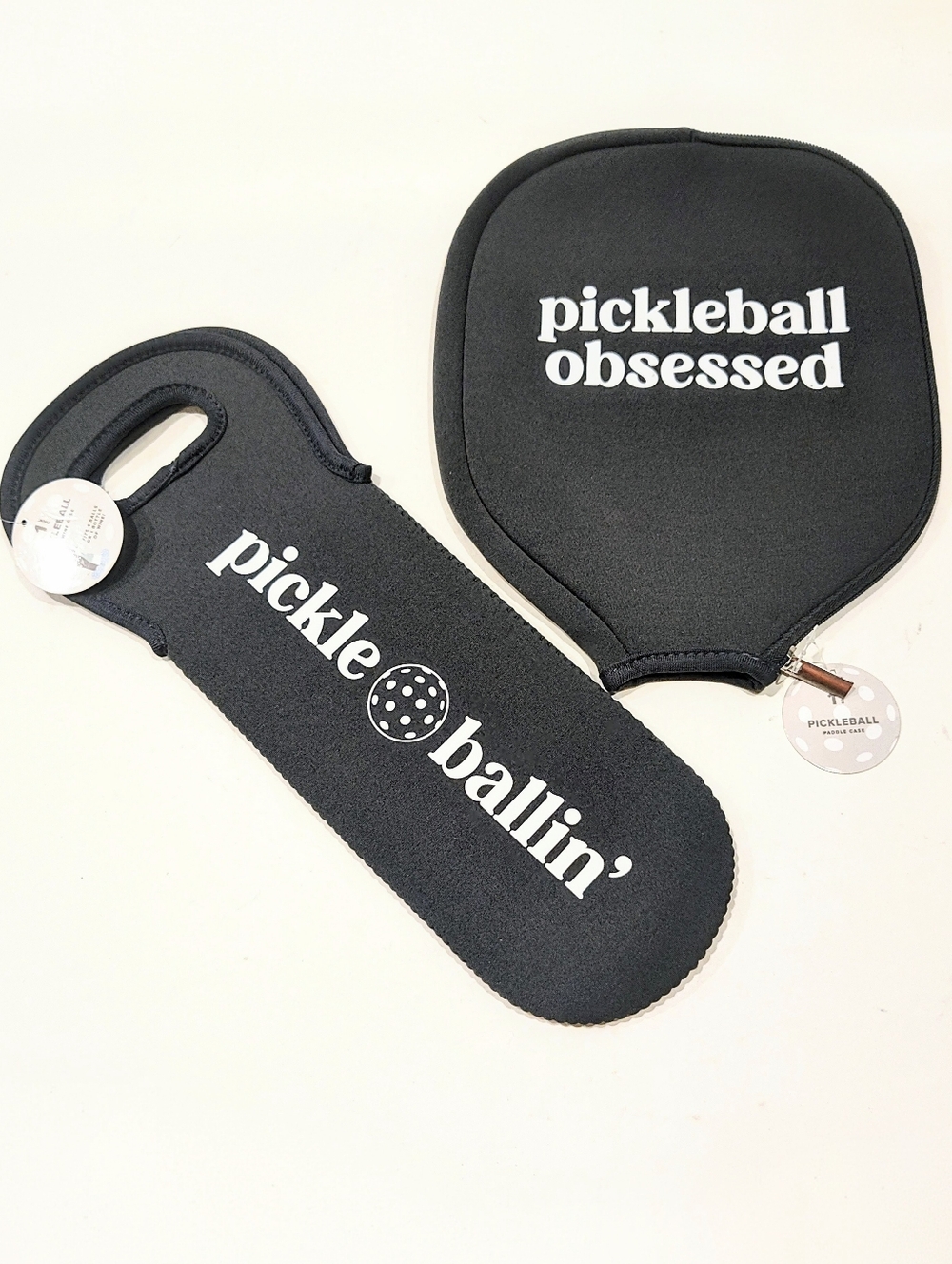 Set of 2 Pickleball Paddle Cover + Ball / Wine Bottle Case Gray Neoprene Protect